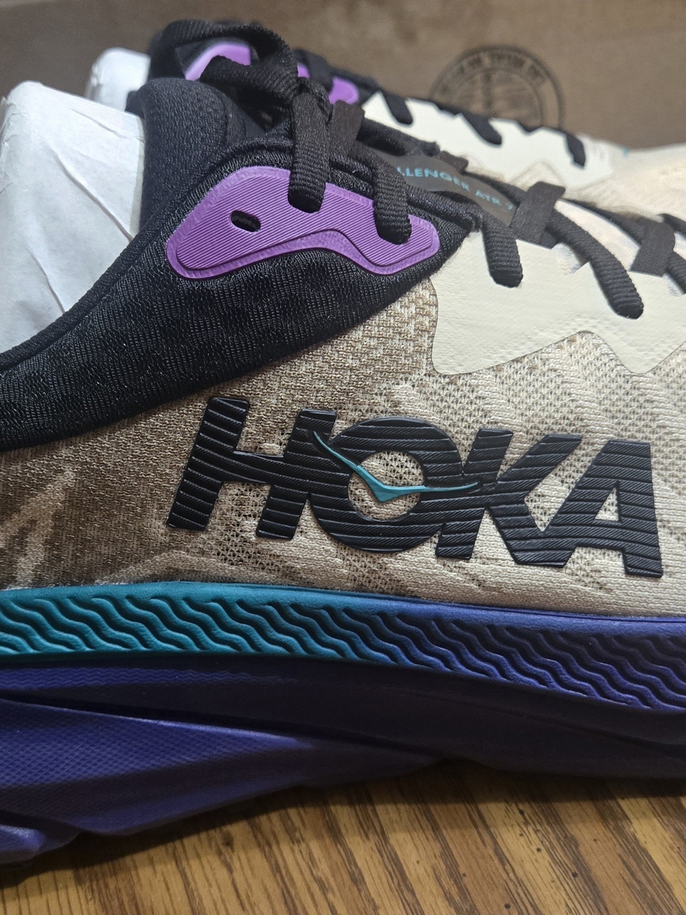 Hoka Cream, Black, Teal & Purple Men's Running Sneakers 14D